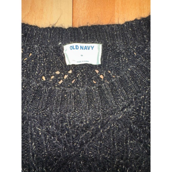 Old Navy Women's Black Sparkle Knit Sweater Cold Shoulder Ruffle Sleeve XX Large - Picture 2 of 5